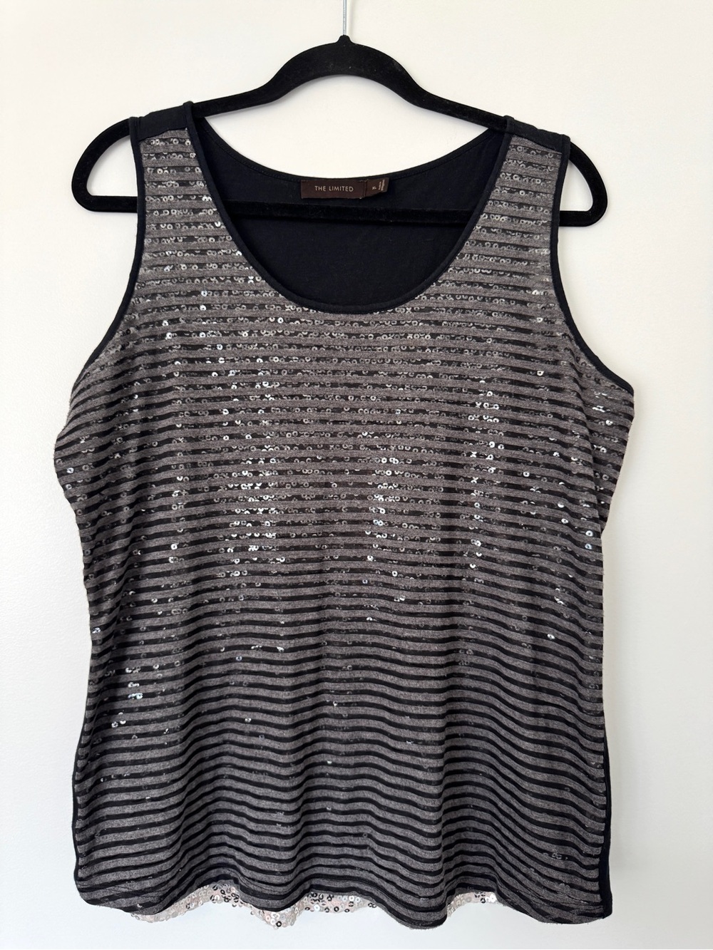 💃 The Limited Mesh Stripes Over Sequins Tanktop, Size XL